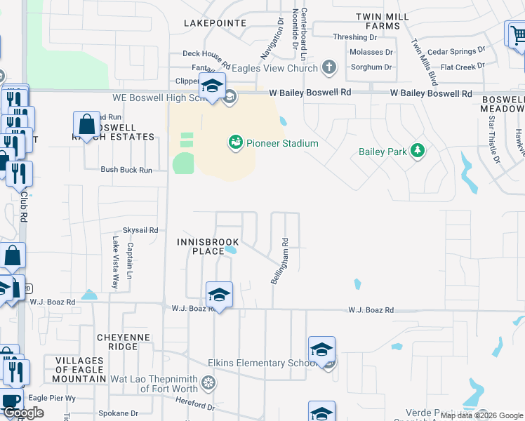 map of restaurants, bars, coffee shops, grocery stores, and more near 6004 Dunnlevy Drive in Fort Worth