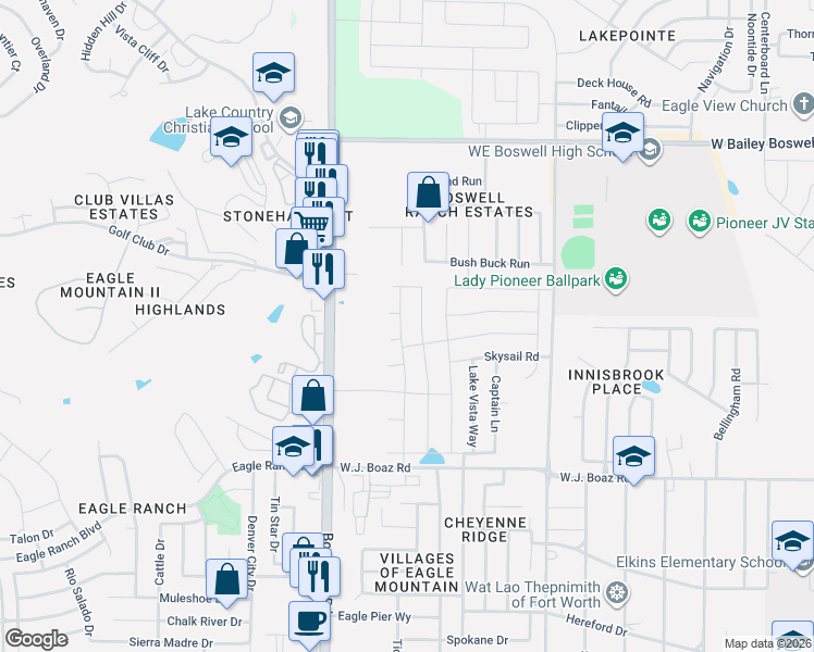 map of restaurants, bars, coffee shops, grocery stores, and more near 8200 Boat Club Road in Fort Worth