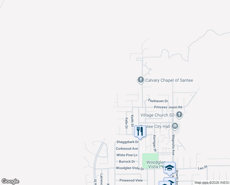 map of restaurants, bars, coffee shops, grocery stores, and more near 10820 Dakota Ranch Road in Santee
