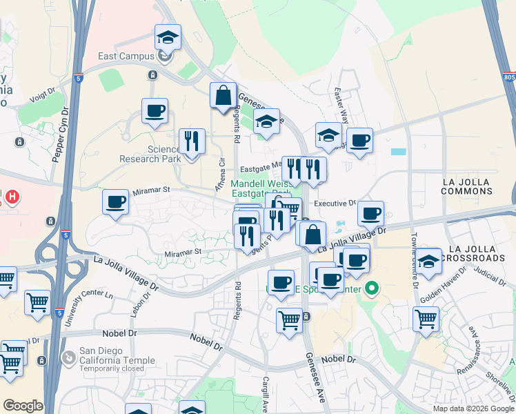 map of restaurants, bars, coffee shops, grocery stores, and more near in San Diego