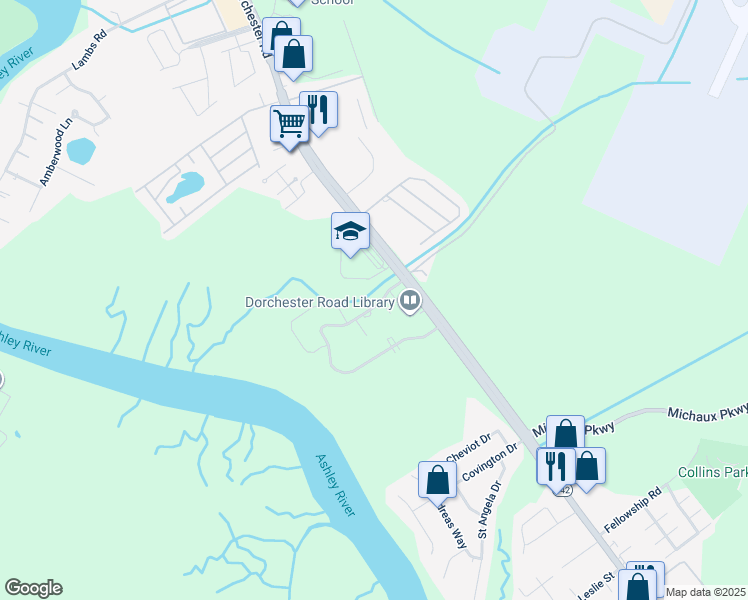 map of restaurants, bars, coffee shops, grocery stores, and more near 4591 Great Oak Drive in North Charleston