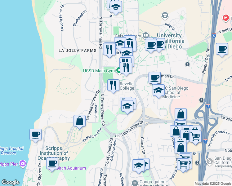 map of restaurants, bars, coffee shops, grocery stores, and more near in San Diego