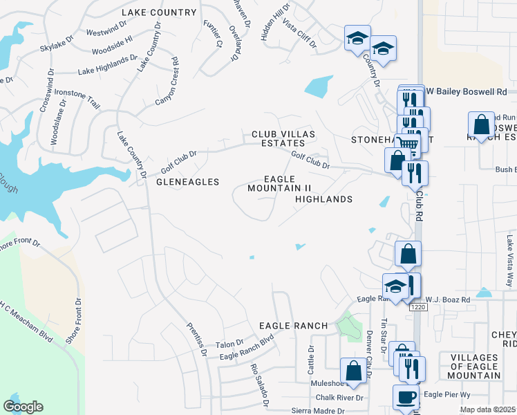 map of restaurants, bars, coffee shops, grocery stores, and more near 8808 Summit Point Court in Fort Worth