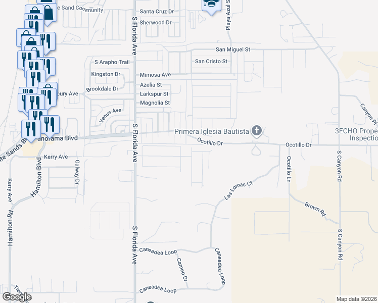 map of restaurants, bars, coffee shops, grocery stores, and more near 1411 Tierra Royos in Alamogordo