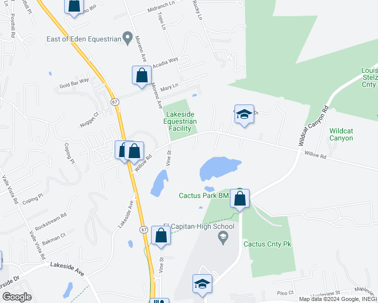 map of restaurants, bars, coffee shops, grocery stores, and more near 10801 Redlander Way in Lakeside