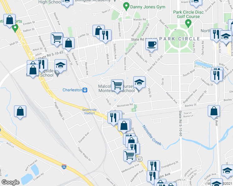 map of restaurants, bars, coffee shops, grocery stores, and more near 4496 Summey Street in North Charleston