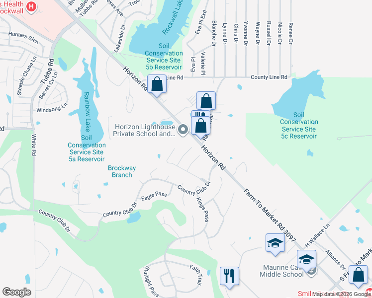 map of restaurants, bars, coffee shops, grocery stores, and more near 9 Center Court in Heath