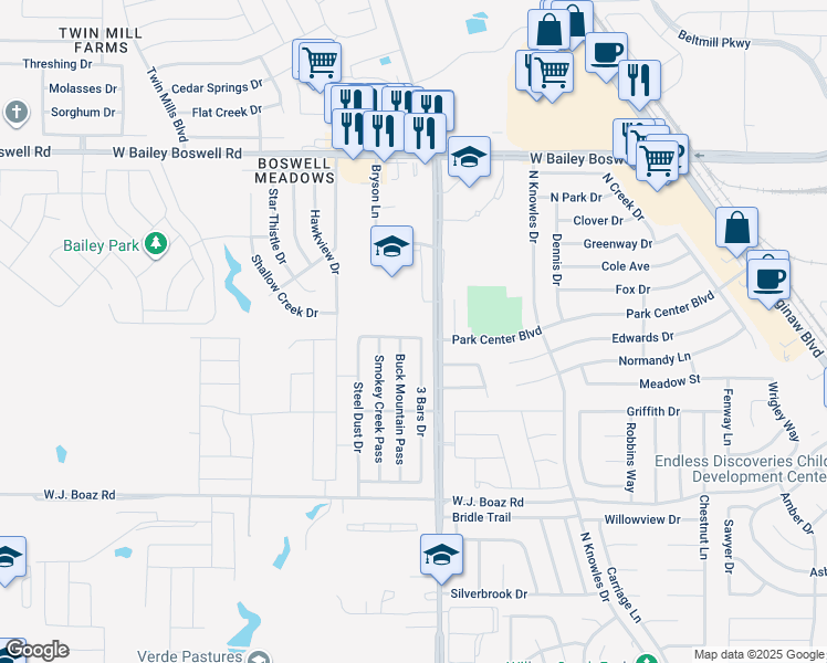 map of restaurants, bars, coffee shops, grocery stores, and more near 4508 Skipador Drive in Fort Worth