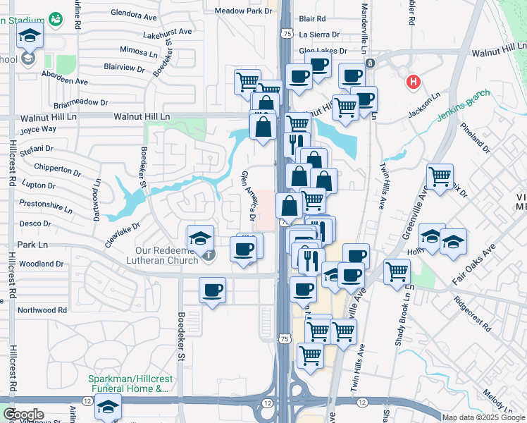 map of restaurants, bars, coffee shops, grocery stores, and more near 9301 North Central Expressway in Dallas