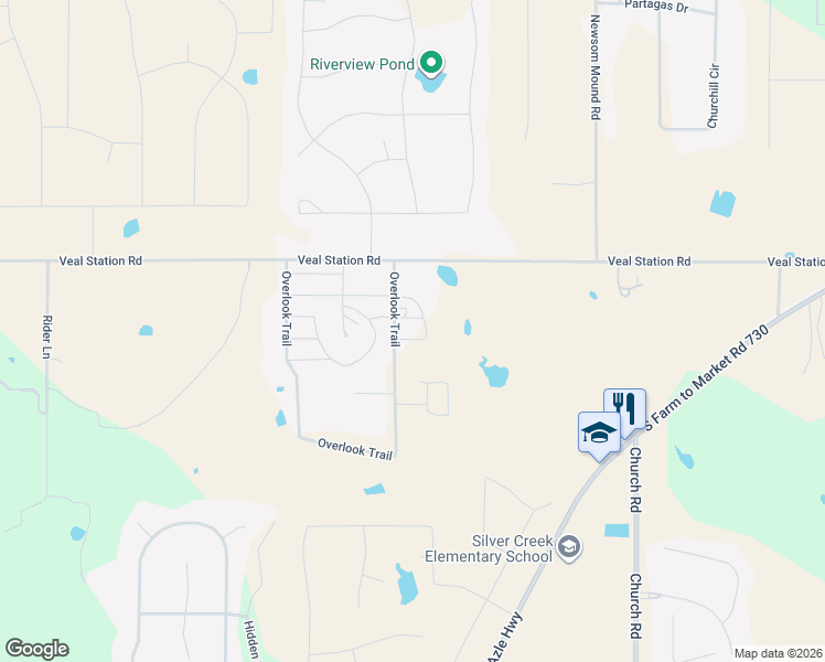 map of restaurants, bars, coffee shops, grocery stores, and more near 123 Overlook Trail in Azle