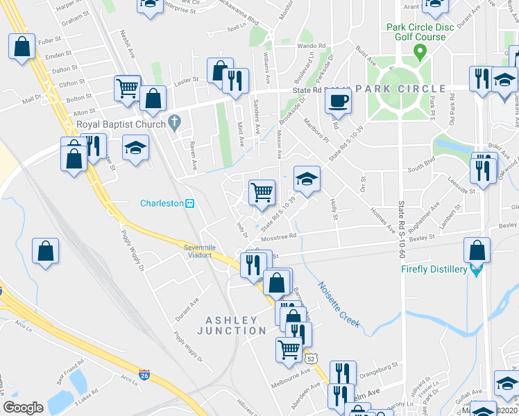 map of restaurants, bars, coffee shops, grocery stores, and more near 4413 Avery Avenue in North Charleston