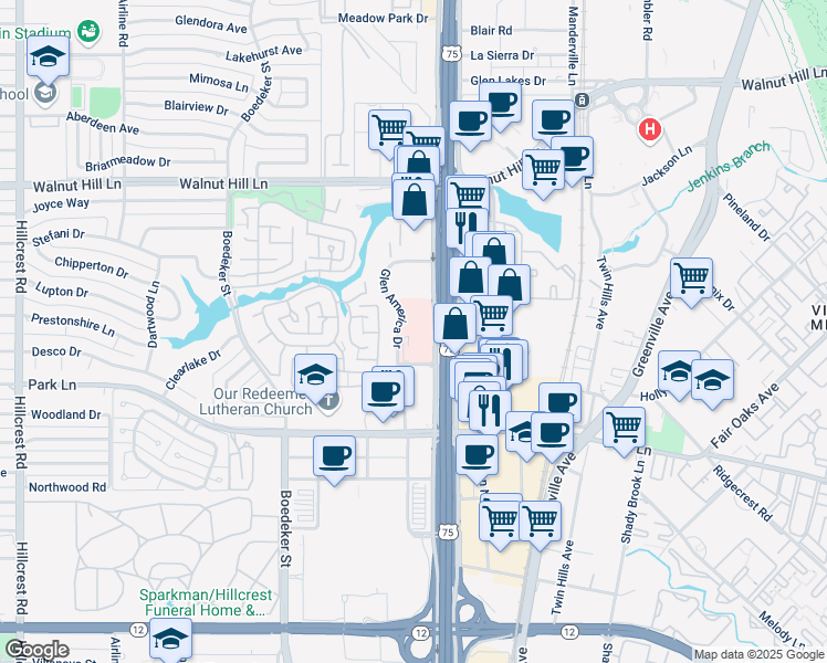 map of restaurants, bars, coffee shops, grocery stores, and more near 9301 North Central Expressway in Dallas