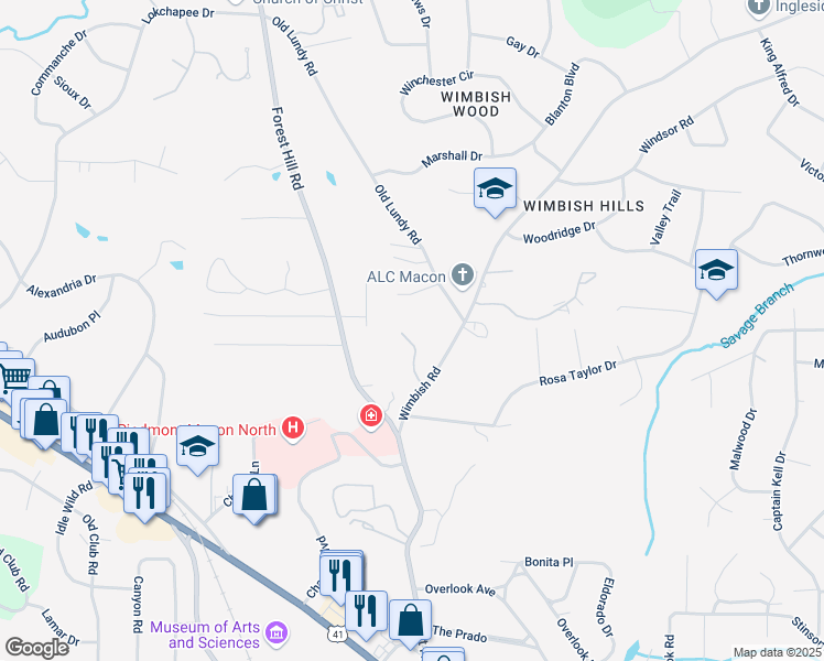 map of restaurants, bars, coffee shops, grocery stores, and more near 590 High Point North Road in Macon