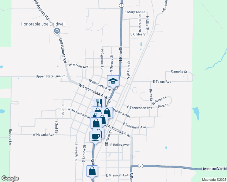 map of restaurants, bars, coffee shops, grocery stores, and more near 100 West Kentucky Avenue in Vivian