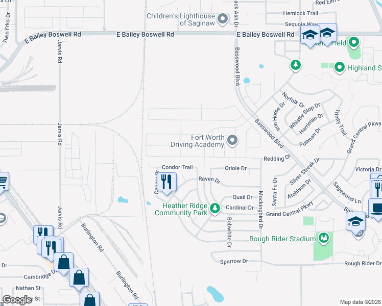 map of restaurants, bars, coffee shops, grocery stores, and more near 564 Redding Drive in Saginaw