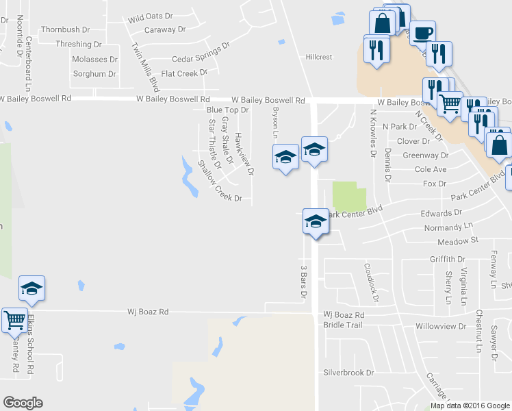 map of restaurants, bars, coffee shops, grocery stores, and more near 8448 Hawkview Drive in Fort Worth