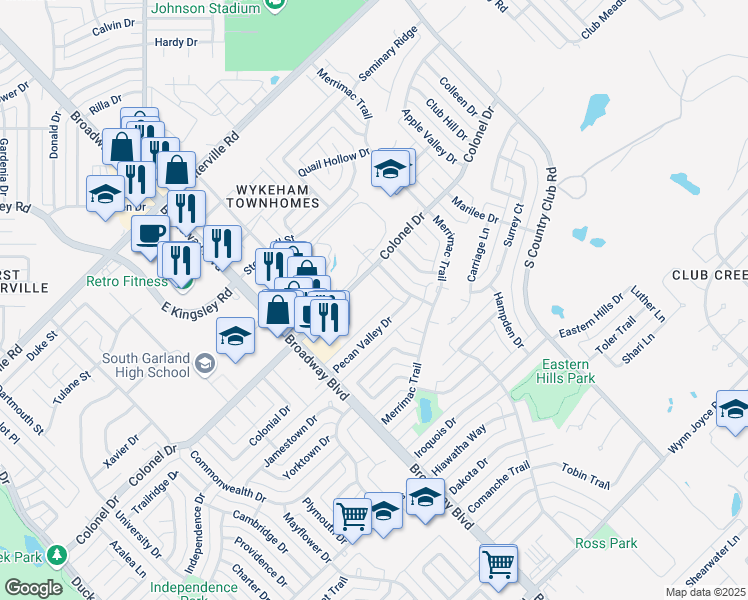 map of restaurants, bars, coffee shops, grocery stores, and more near 1246 Colonel Drive in Garland