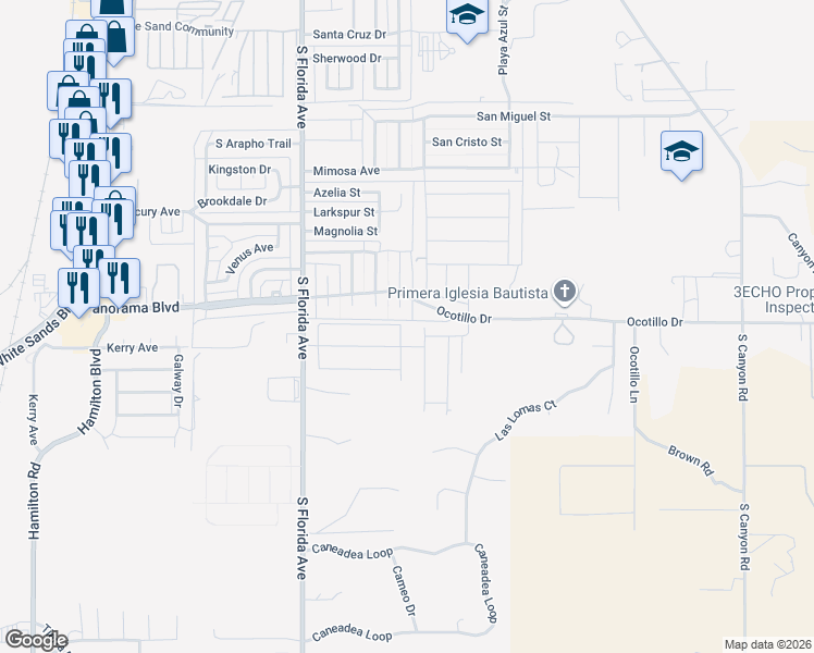 map of restaurants, bars, coffee shops, grocery stores, and more near 1411 Tierra Royos in Alamogordo