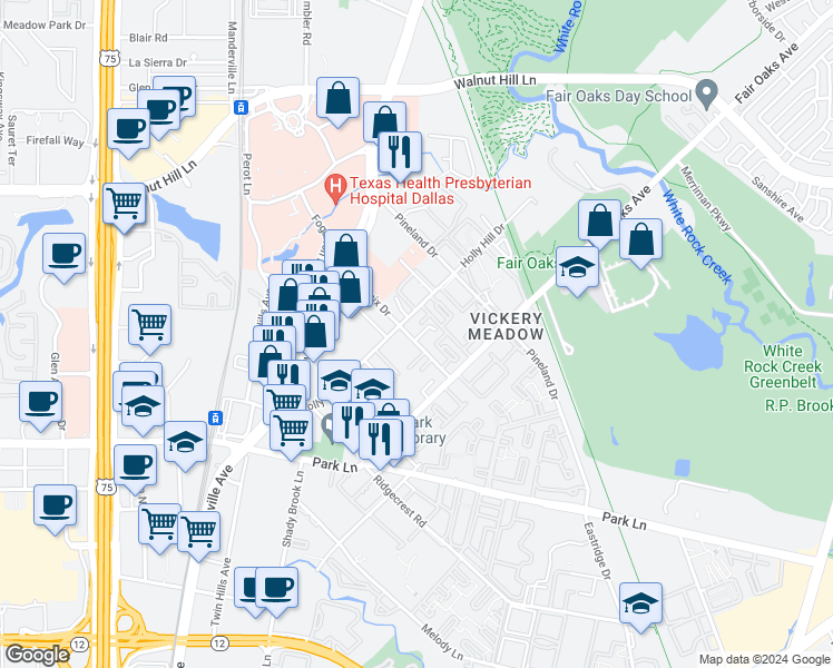 map of restaurants, bars, coffee shops, grocery stores, and more near 5829 Phoenix Drive in Dallas