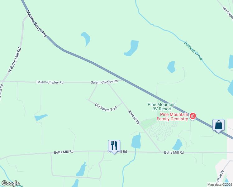 map of restaurants, bars, coffee shops, grocery stores, and more near 20 Kimbell Road in Pine Mountain