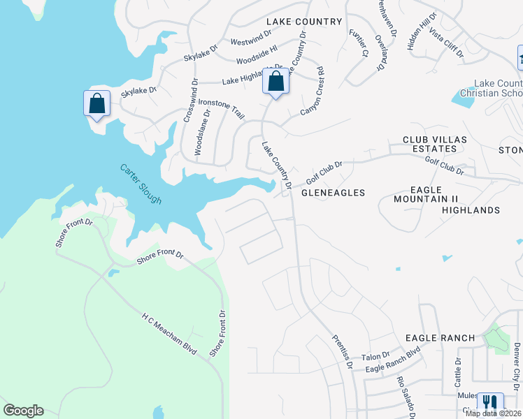 map of restaurants, bars, coffee shops, grocery stores, and more near 8501 Waterfront Court in Fort Worth