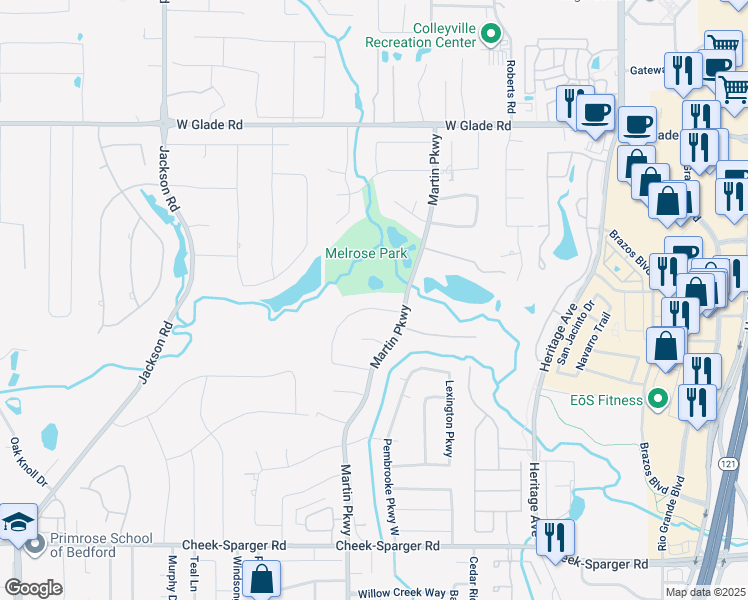 map of restaurants, bars, coffee shops, grocery stores, and more near 4410 Eaton Cir in Colleyville