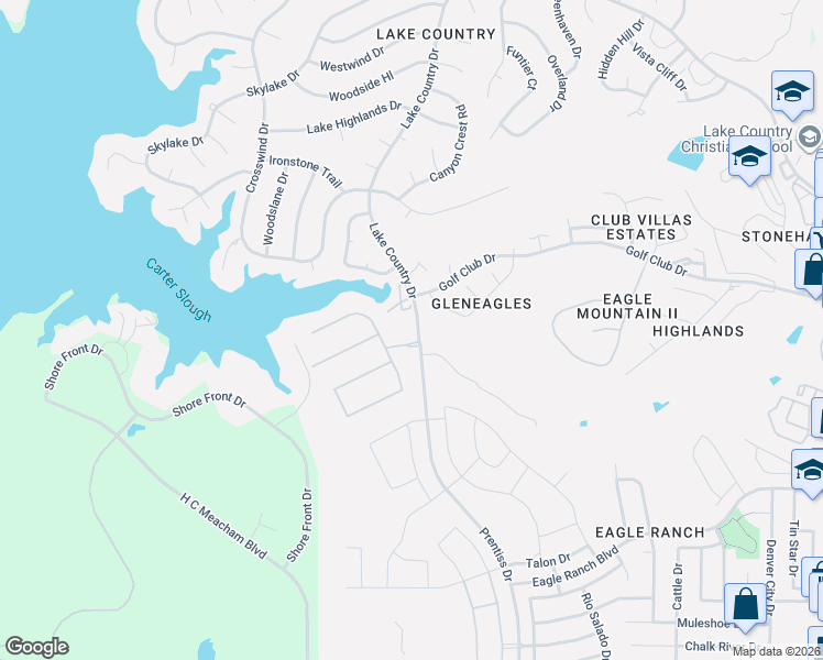 map of restaurants, bars, coffee shops, grocery stores, and more near 3800 Waterfront Drive in Fort Worth