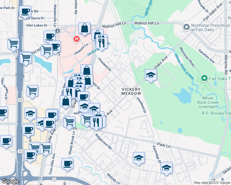 map of restaurants, bars, coffee shops, grocery stores, and more near 5829 Phoenix Drive in Dallas