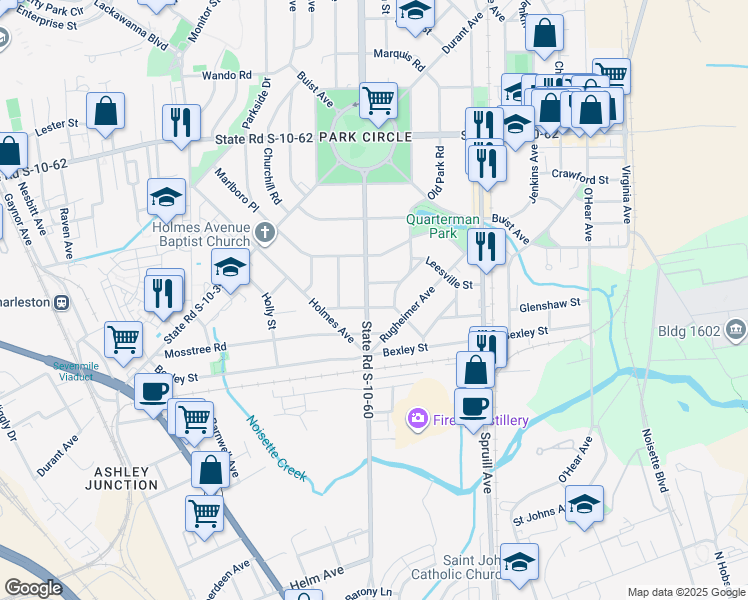 map of restaurants, bars, coffee shops, grocery stores, and more near 4442 South Rhett Avenue in North Charleston