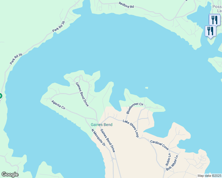 map of restaurants, bars, coffee shops, grocery stores, and more near 1016 Chaparrel Lane in Graford
