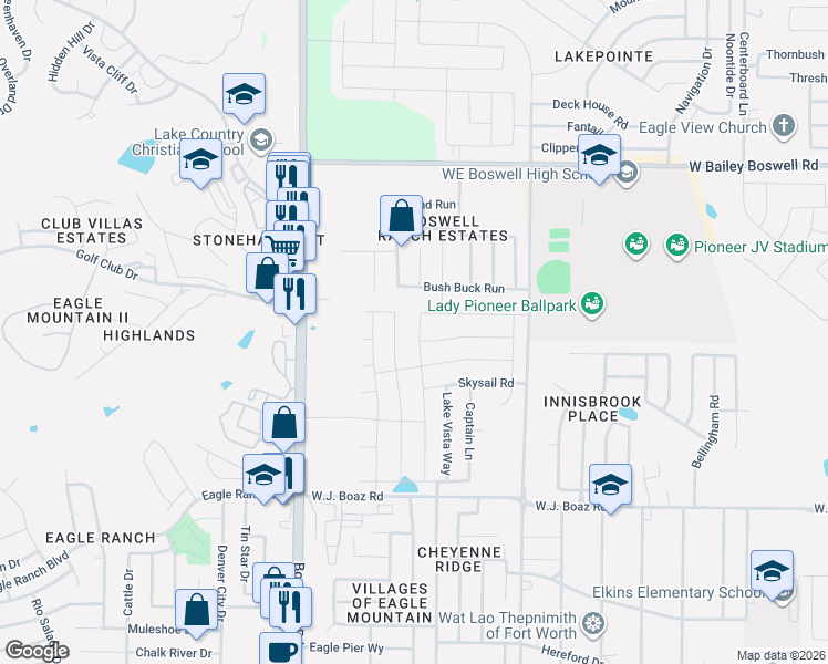 map of restaurants, bars, coffee shops, grocery stores, and more near 8005 Boat Wind Road in Fort Worth