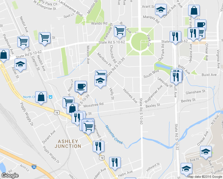 map of restaurants, bars, coffee shops, grocery stores, and more near 4501 Holly Street in North Charleston