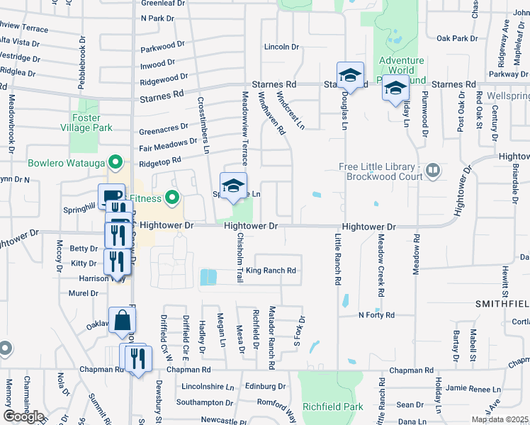 map of restaurants, bars, coffee shops, grocery stores, and more near 7008 Green Ridge Trail in North Richland Hills