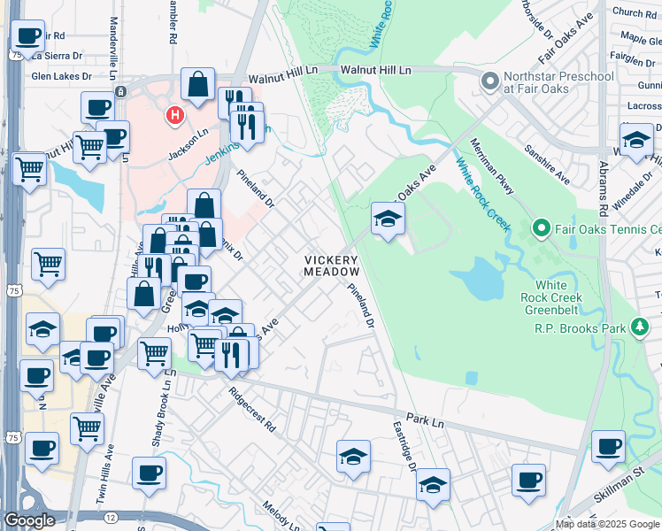 map of restaurants, bars, coffee shops, grocery stores, and more near 5901 Pineland Drive in Dallas