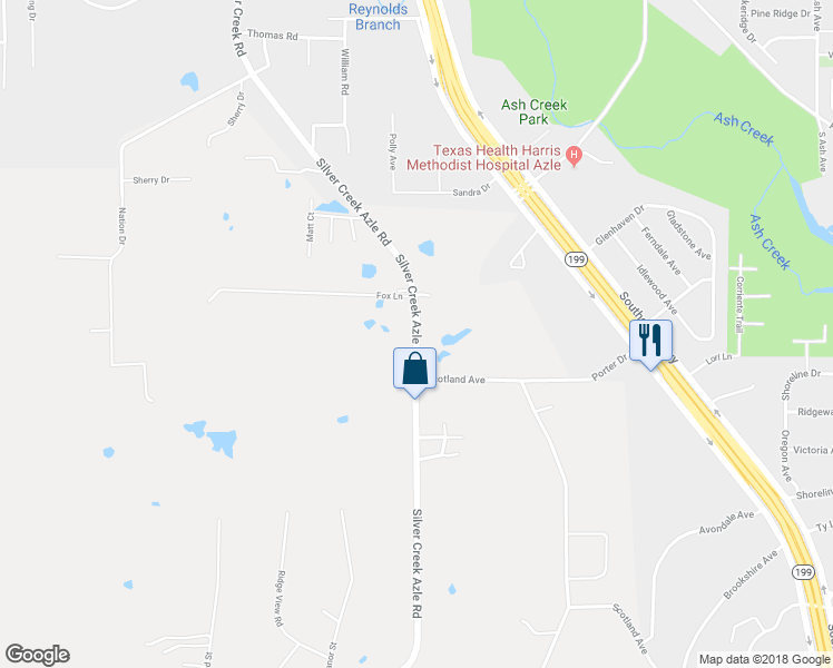 map of restaurants, bars, coffee shops, grocery stores, and more near 1025 Silver Creek Azle Road in Azle