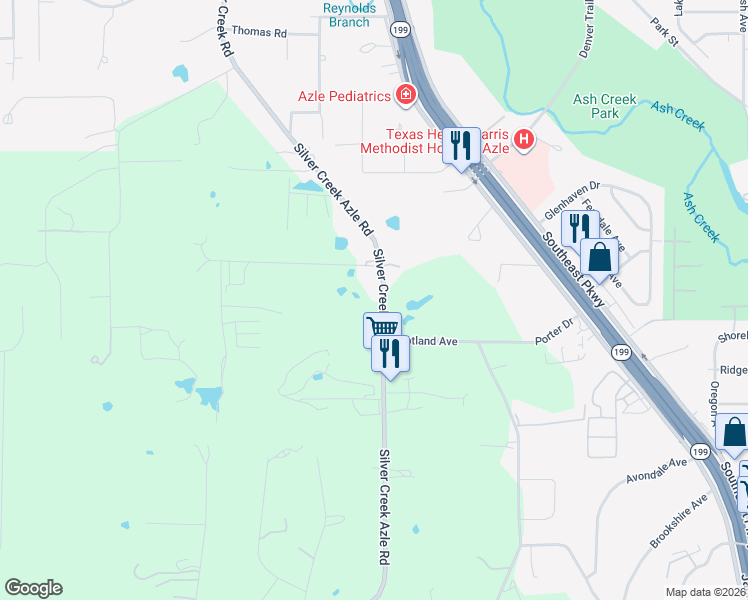 map of restaurants, bars, coffee shops, grocery stores, and more near 1008 Silver Creek Azle Road in Azle