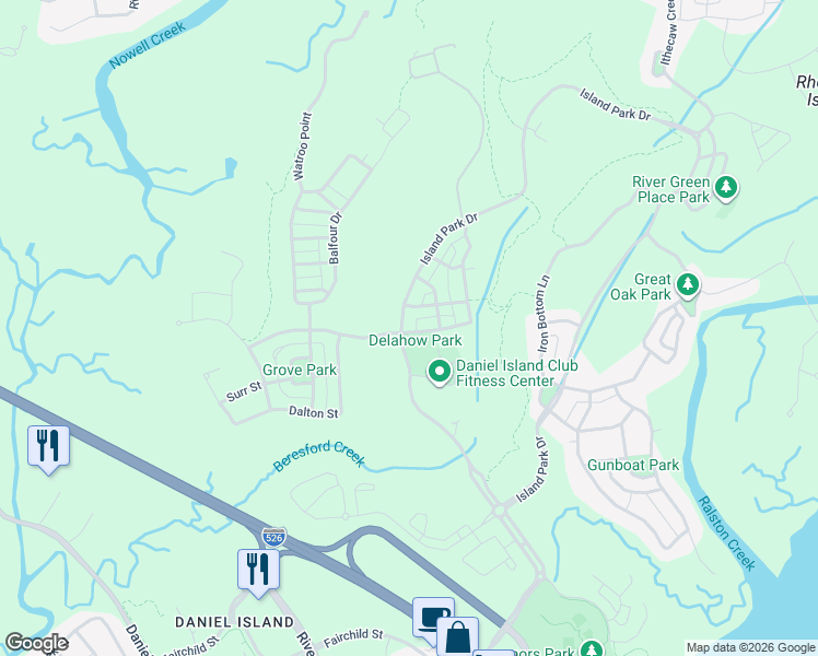 map of restaurants, bars, coffee shops, grocery stores, and more near 659 Island Park Drive in Charleston