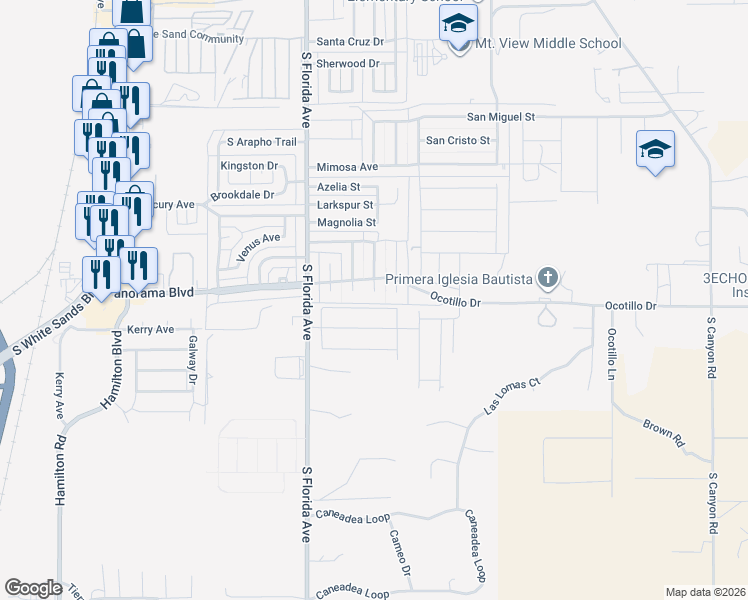map of restaurants, bars, coffee shops, grocery stores, and more near 1409 Incredible Court in Alamogordo