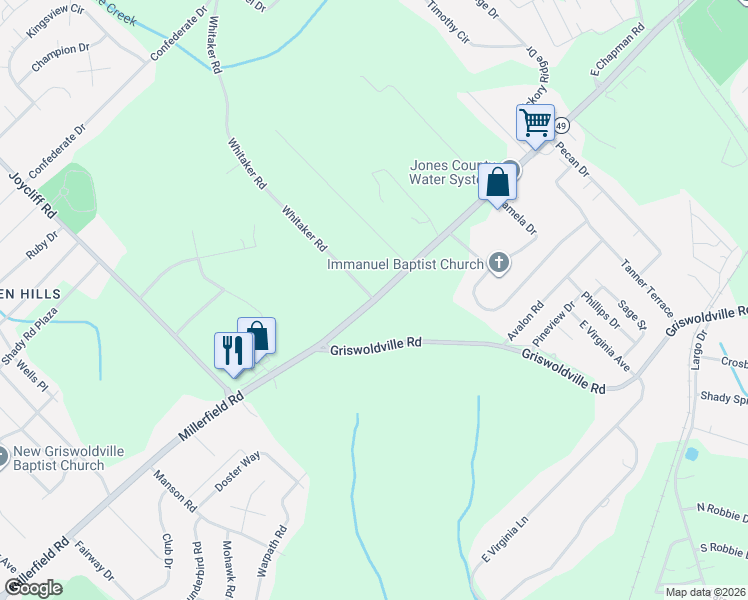 map of restaurants, bars, coffee shops, grocery stores, and more near 123 Whitaker Road in Macon