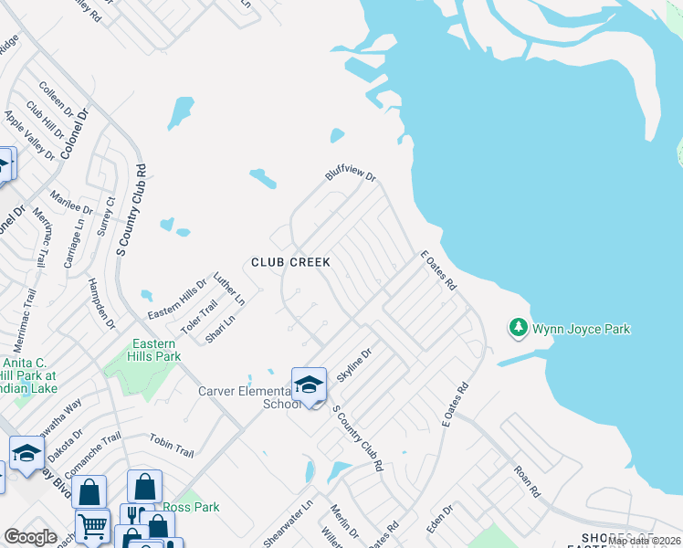 map of restaurants, bars, coffee shops, grocery stores, and more near 3418 Windridge Drive in Garland