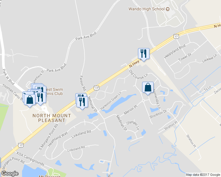 map of restaurants, bars, coffee shops, grocery stores, and more near 827 Legends Club Drive in Mount Pleasant