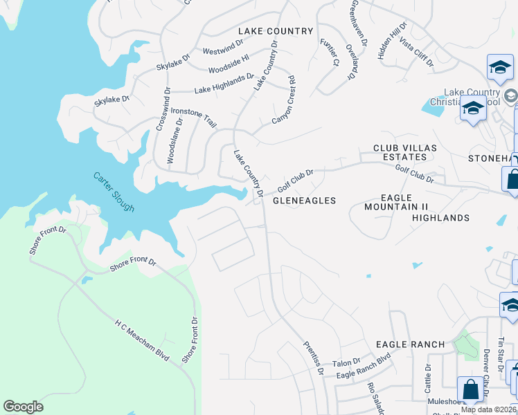 map of restaurants, bars, coffee shops, grocery stores, and more near 3800 Waterfront Drive in Fort Worth