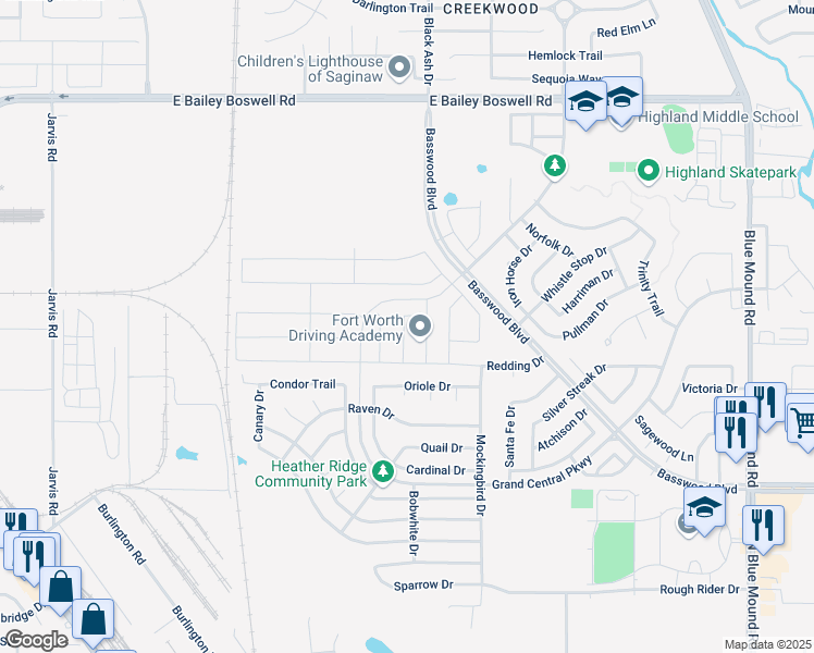 map of restaurants, bars, coffee shops, grocery stores, and more near 1109 Scotney Lane in Saginaw