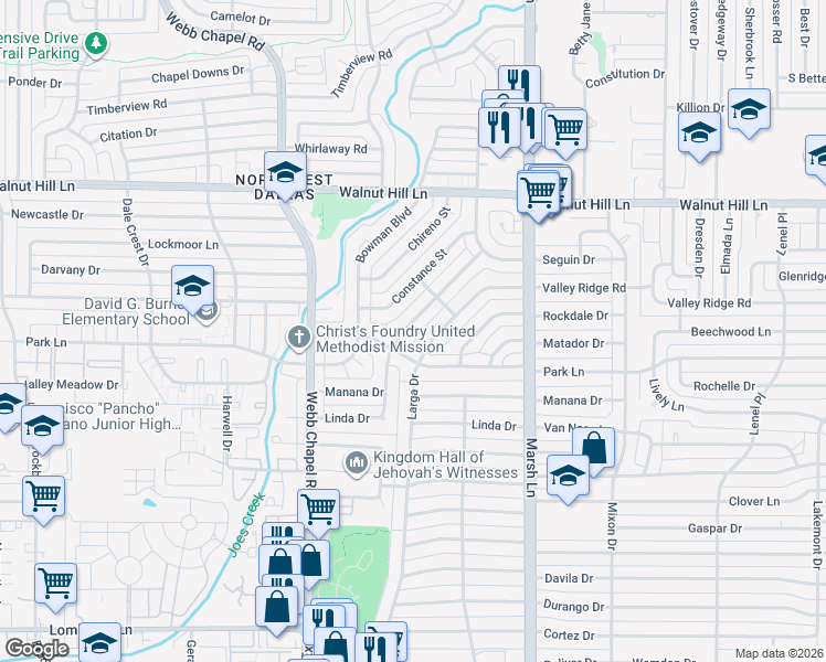 map of restaurants, bars, coffee shops, grocery stores, and more near 3511 Park Lane in Dallas