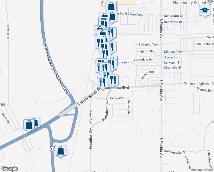 map of restaurants, bars, coffee shops, grocery stores, and more near 201 Panorama Boulevard in Alamogordo
