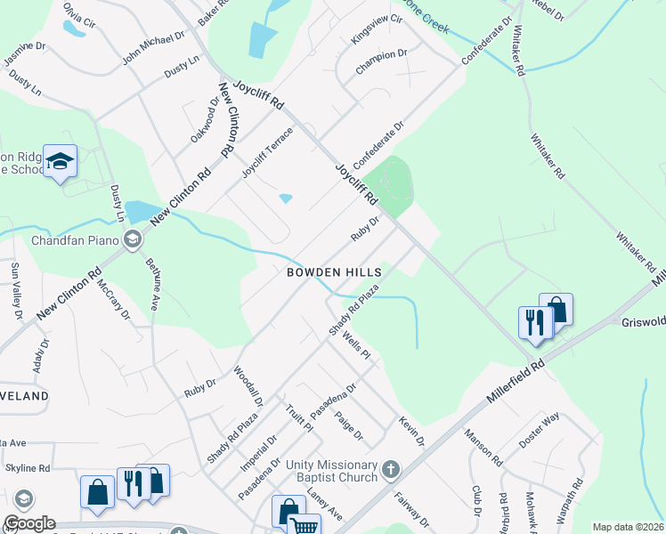 map of restaurants, bars, coffee shops, grocery stores, and more near 156 Joe Lynn Drive in Macon