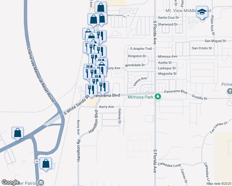 map of restaurants, bars, coffee shops, grocery stores, and more near 301 Panorama Boulevard in Alamogordo