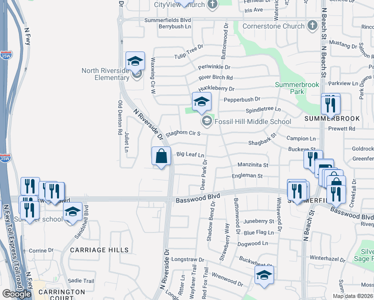 map of restaurants, bars, coffee shops, grocery stores, and more near 3717 Flintwood Trail in Fort Worth