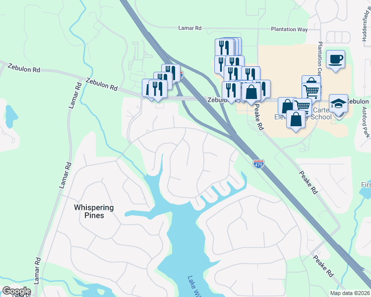map of restaurants, bars, coffee shops, grocery stores, and more near 241 Jefferson Circle in Macon