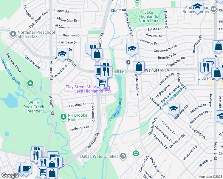 map of restaurants, bars, coffee shops, grocery stores, and more near 9330 Lookout Point in Dallas